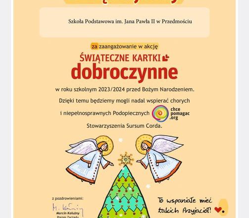 podziękowanie za udział w akcji charytatywnej