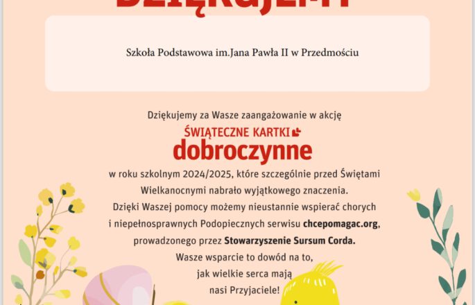 podziękowanie za udział w akcji charytatywnej